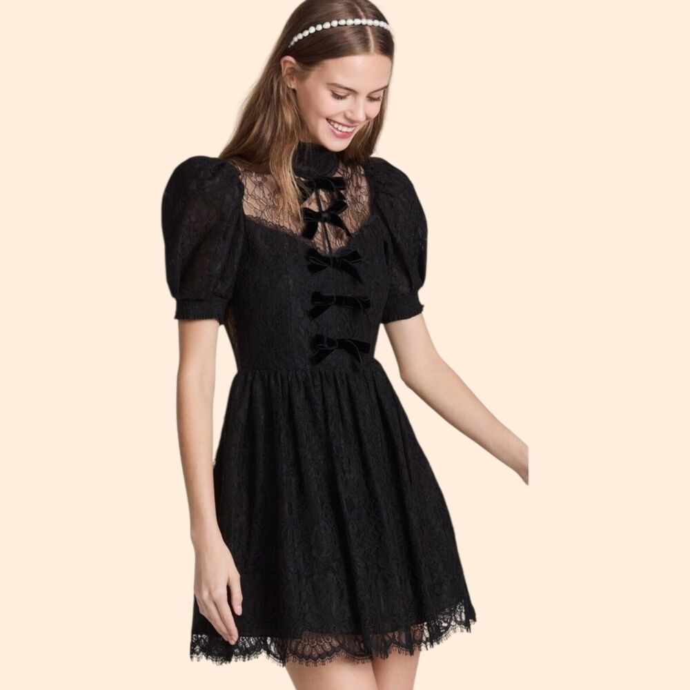 Alice Olivia Vernita Lace Puff Mini Dress